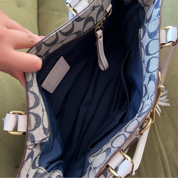 Coach Signature Rare Denim Collection Chelsea Optic Blue White Handbag Satchel - Picture 10 of 15